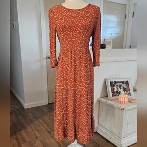bohme Rust Floral Midi Dress